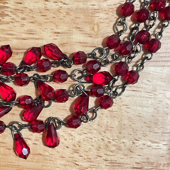 Ruby Red Faceted 5 Strand Beaded Necklace - Picture 4 of 5